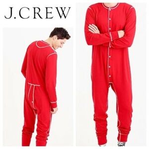 J Crew Men's M Union Suit Red One Piece Pajama PJ Fireman Flap Long Johns